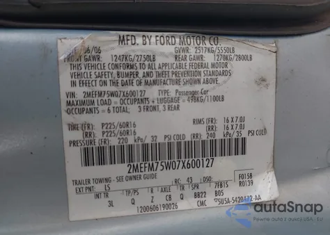 2007 Mercury Grand Marquis Ls from USA, damaged, VIN 2MEFM75W07X600127